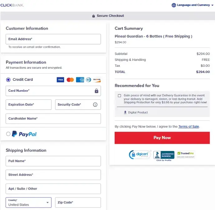 Pineal Guardian X-Secure-Checkout-page